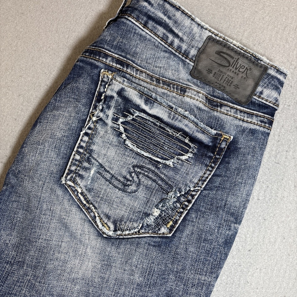 Silver Jeans Co Kenni Jeans Womens 29x27 Blue Distressed Ankle Zipper Stretch